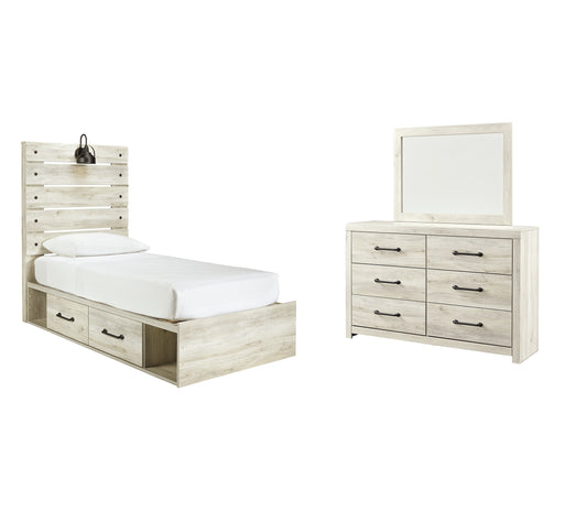 Cambeck  Panel Bed With 2 Storage Drawers With Mirrored Dresser