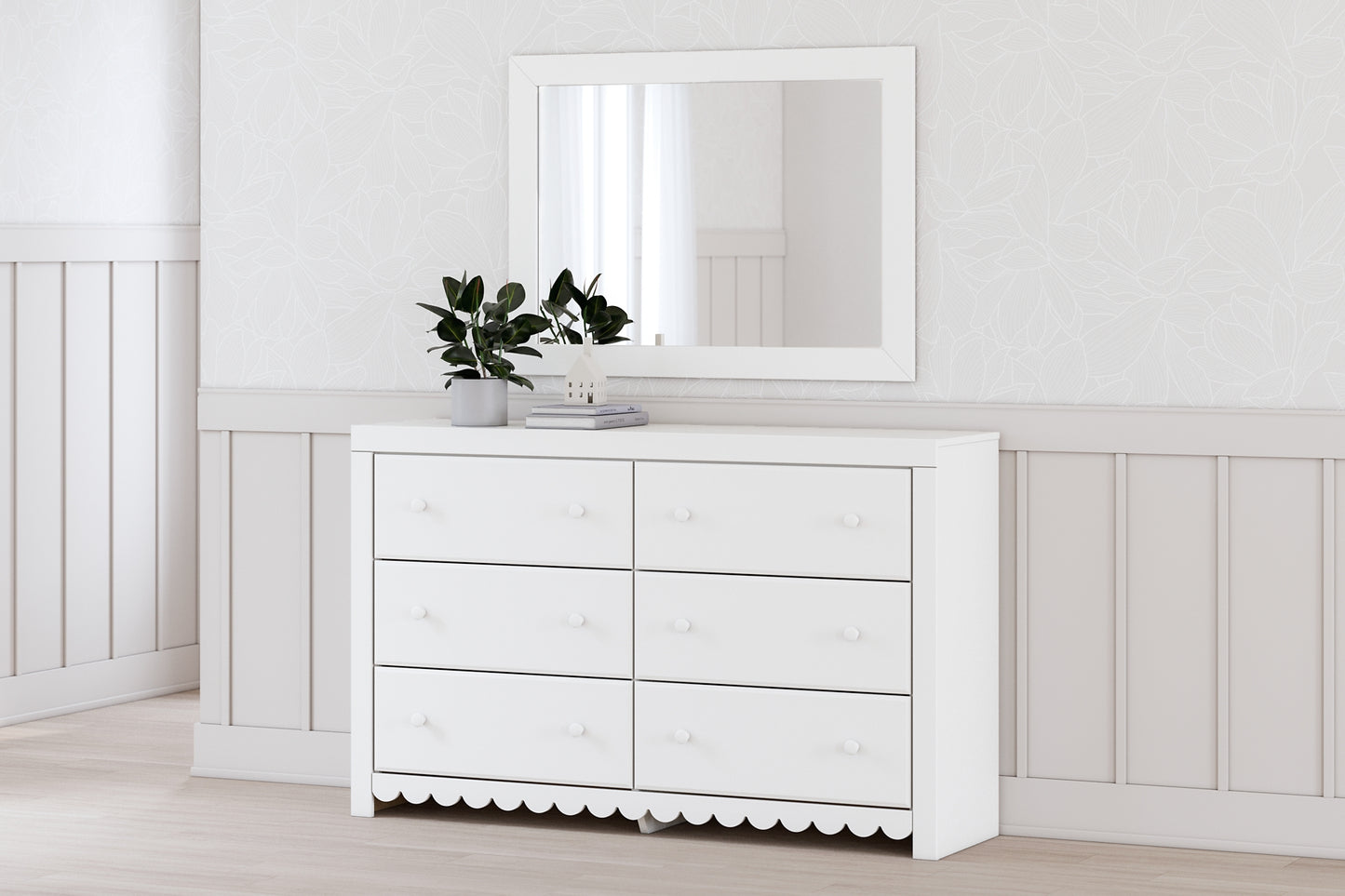 Mollviney Full Panel Bed with Mirrored Dresser and Nightstand