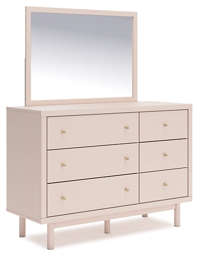 Wistenpine Full Upholstered Panel Headboard with Mirrored Dresser, Chest and Nightstand