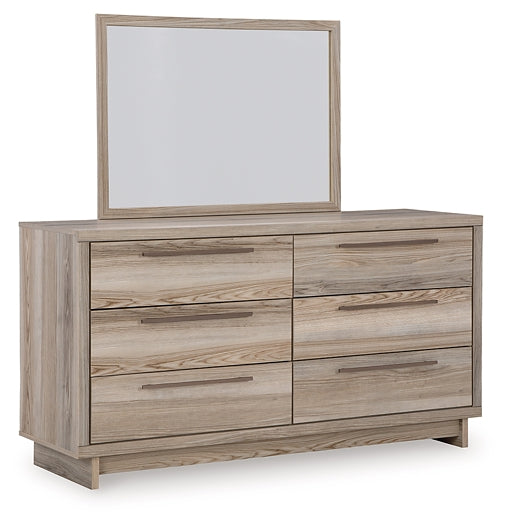 Hasbrick Queen Panel Headboard with Mirrored Dresser and 2 Nightstands