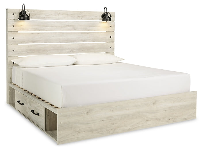 Cambeck King Panel Bed with 4 Storage Drawers with Mirrored Dresser, Chest and 2 Nightstands