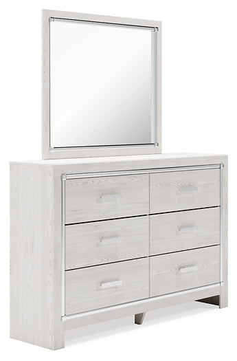 Altyra Queen Upholstered Storage Bed with Mirrored Dresser and Nightstand