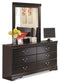 Huey Vineyard Twin Sleigh Headboard with Mirrored Dresser, Chest and 2 Nightstands