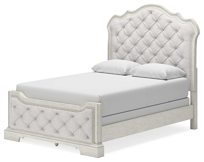 Arlendyne Queen Upholstered Bed with Mirrored Dresser and 2 Nightstands